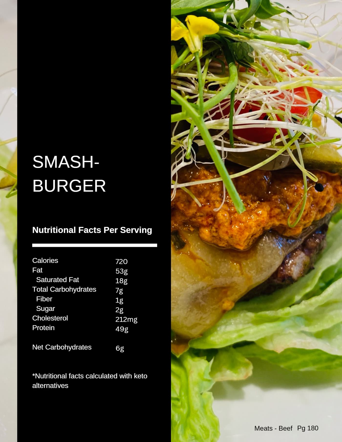 Keto smash burger recipe photo from The Balanced Plate cookbook