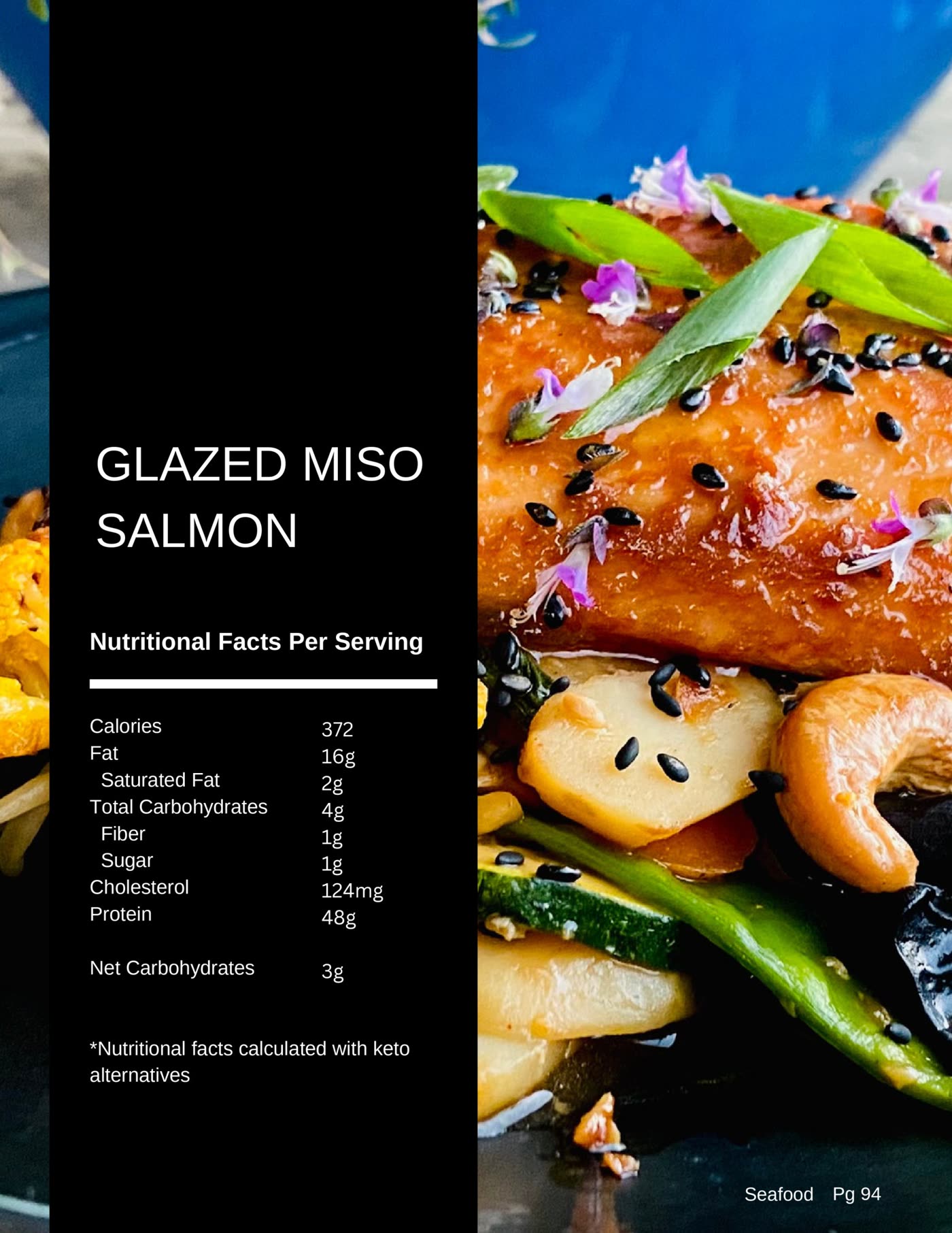 Glazed miso salmon low carb recipe photo from The Balanced Plate cookbook