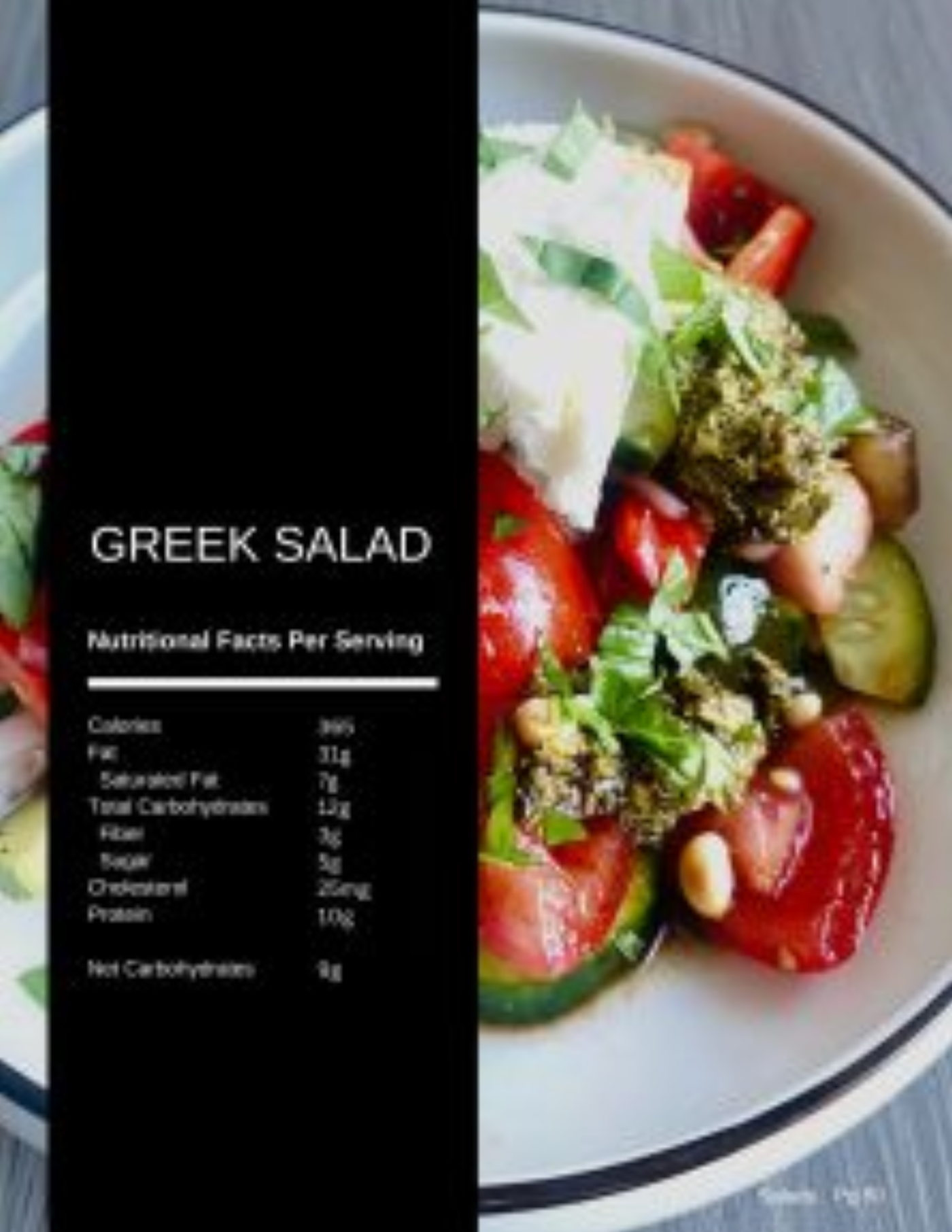 Easy Greek salad with feta cheese, olives and basil pesto dressing, a keto lunch recipe