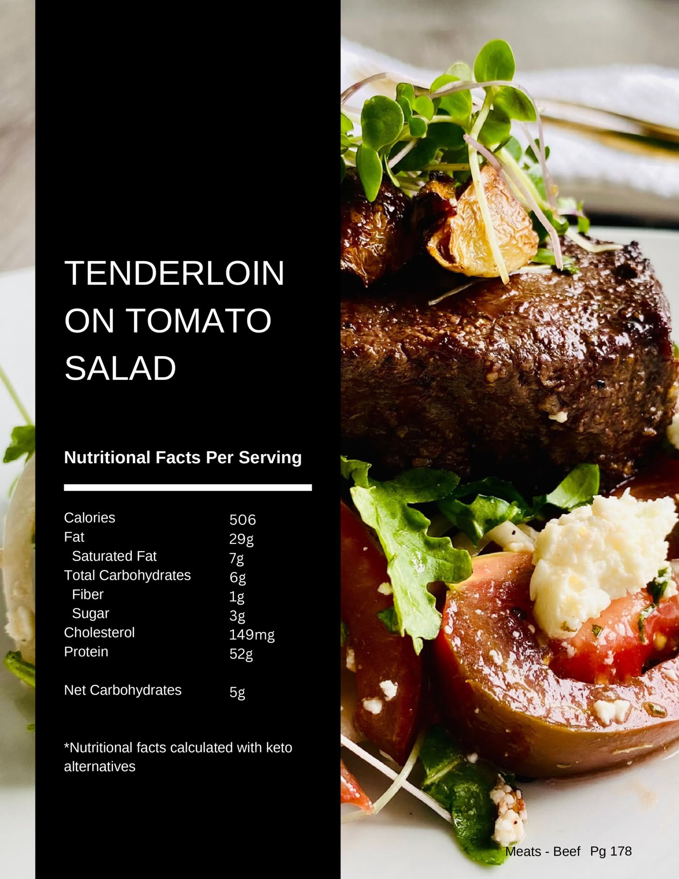 Seared beef tenderloin served over heirloom tomato salad, a healthy low carb recipe by Chef Monika Jensen