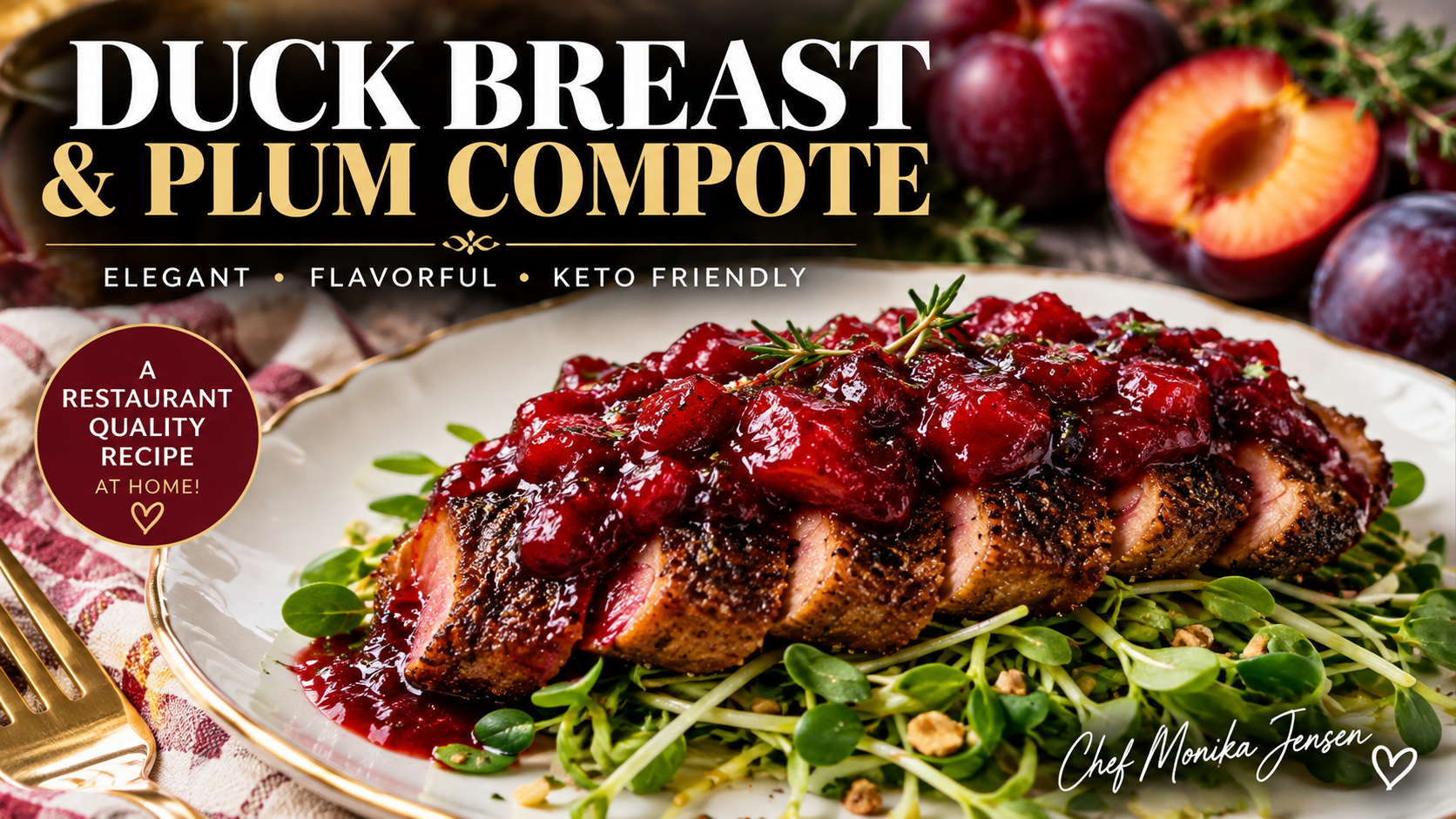 Duck breast with plum compote recipe by Chef Monika Jensen